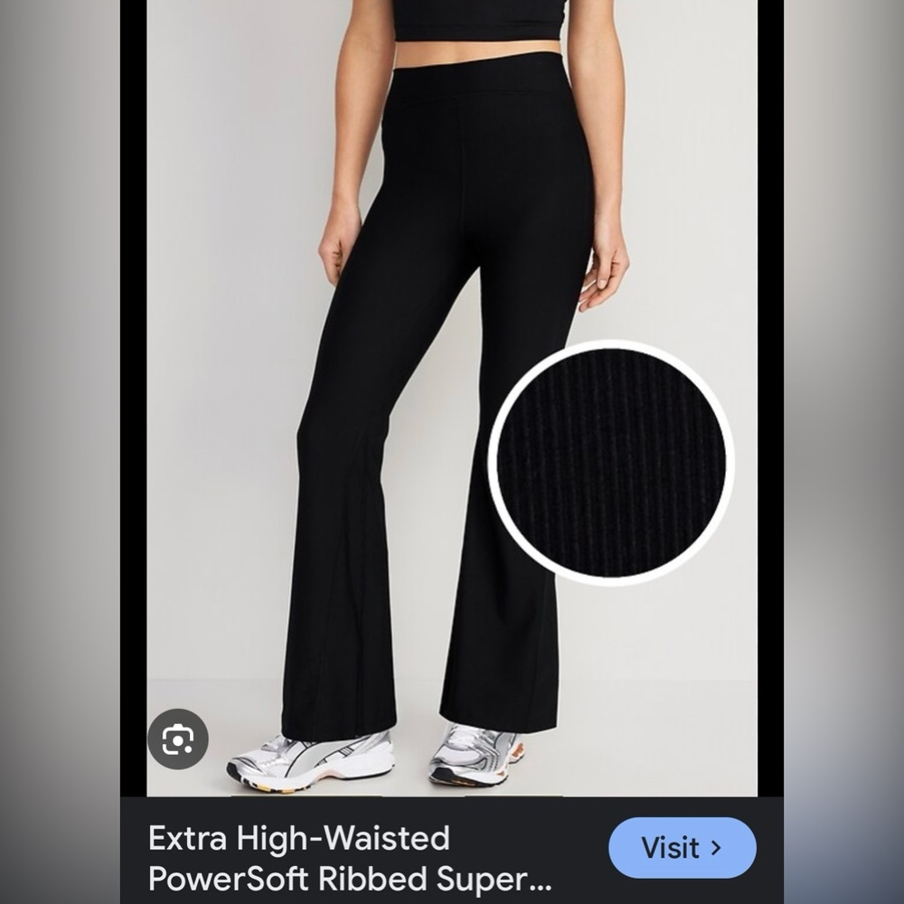 Old Navy Extra High-Waisted PowerSoft Ribbed SuperFlare Leggings XL Black